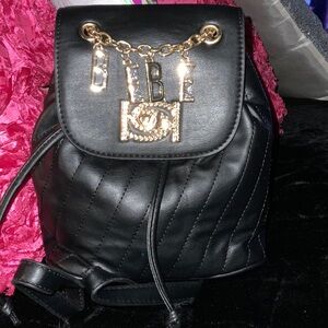 Bebe Quilted Black Backpack with Gold Chain Detail